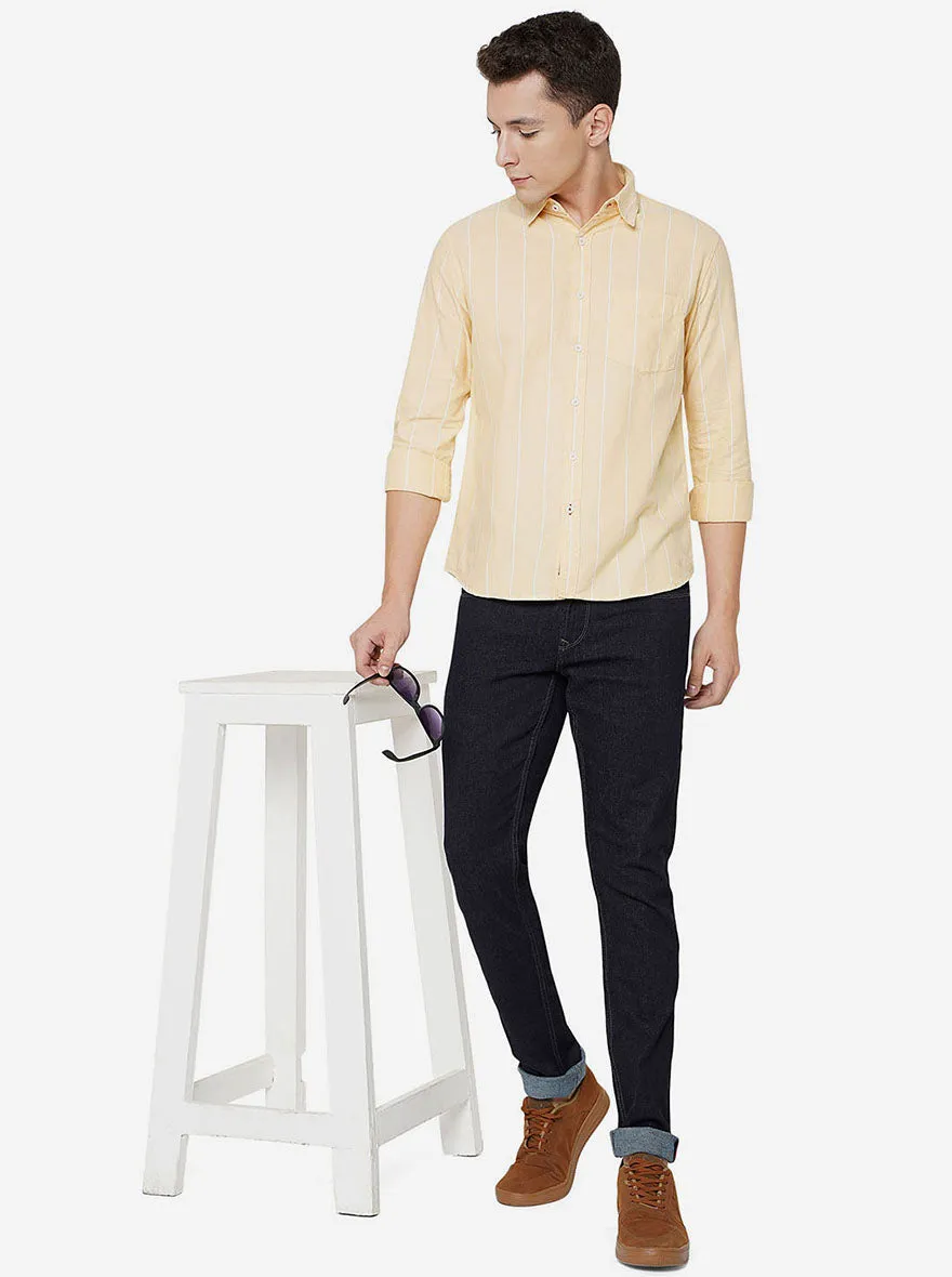 Yellow Striped Slim Fit Semi Casual Shirt | Greenfibre