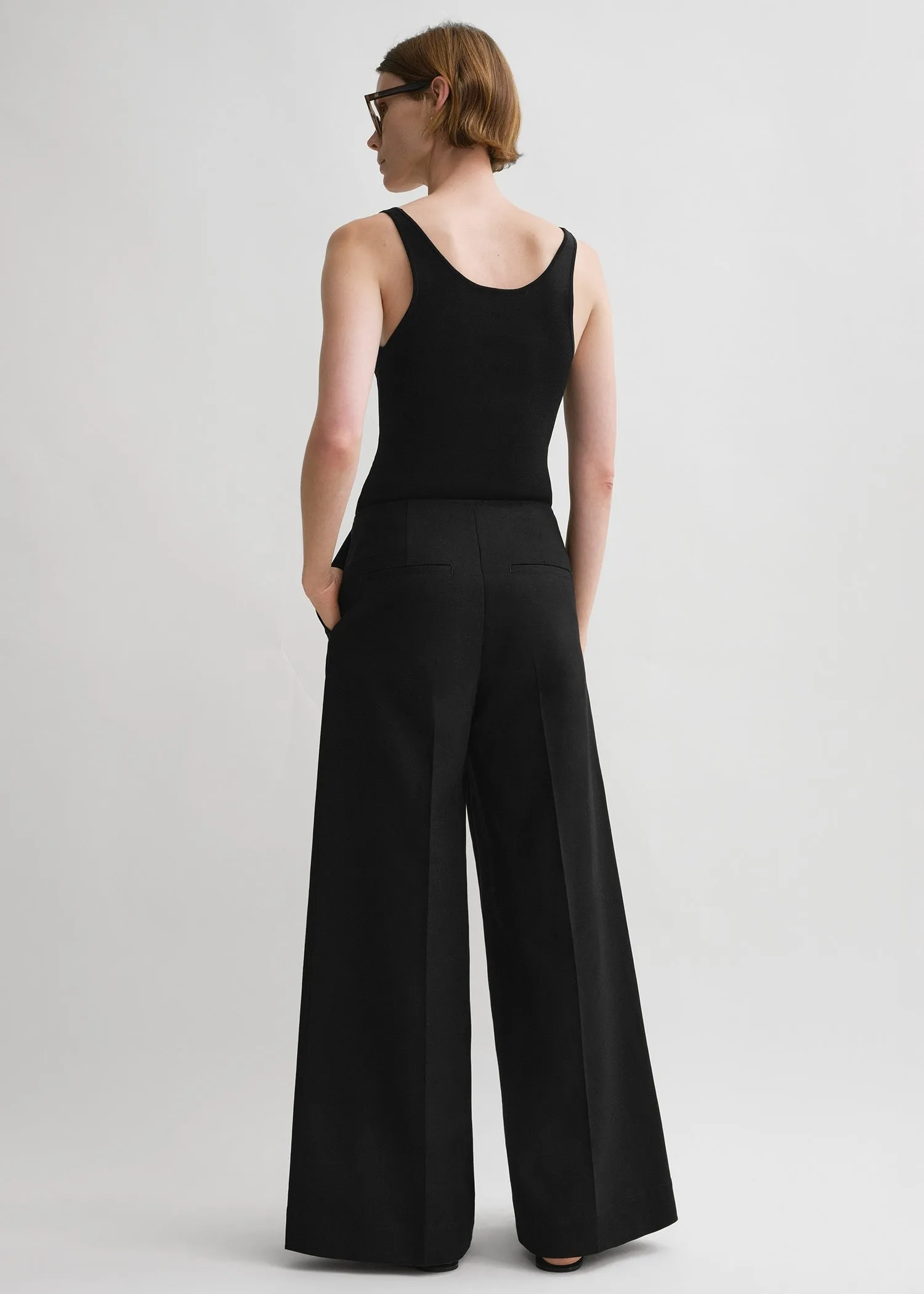 Zip-front wide trousers black